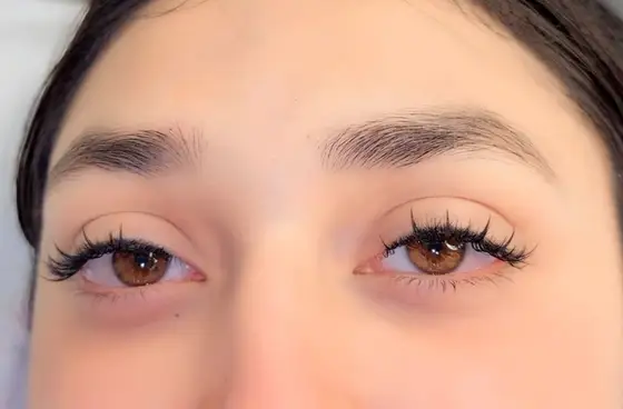 Close-up of natural lash extensions and brows