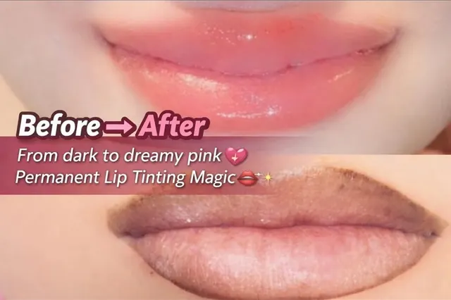 Permanent lip tinting before and after